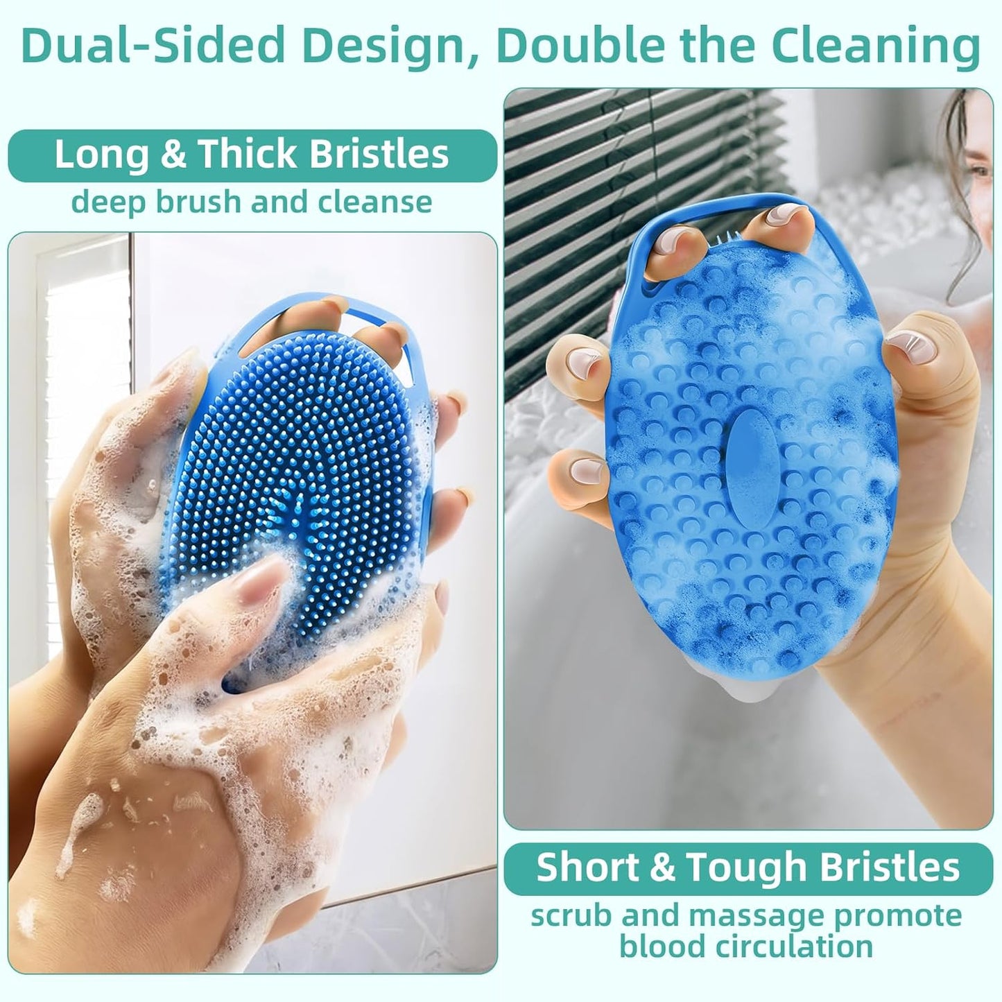 Silicone Body Scrubber 4 Pack, Double-Sided Silicone Loofah Shower Body Scrubber for Men & Women, Soft Exfoliating Silicone Bath Scrubber with Hanging Handle, Quick Foaming Body Wash Scrubber 4 colors