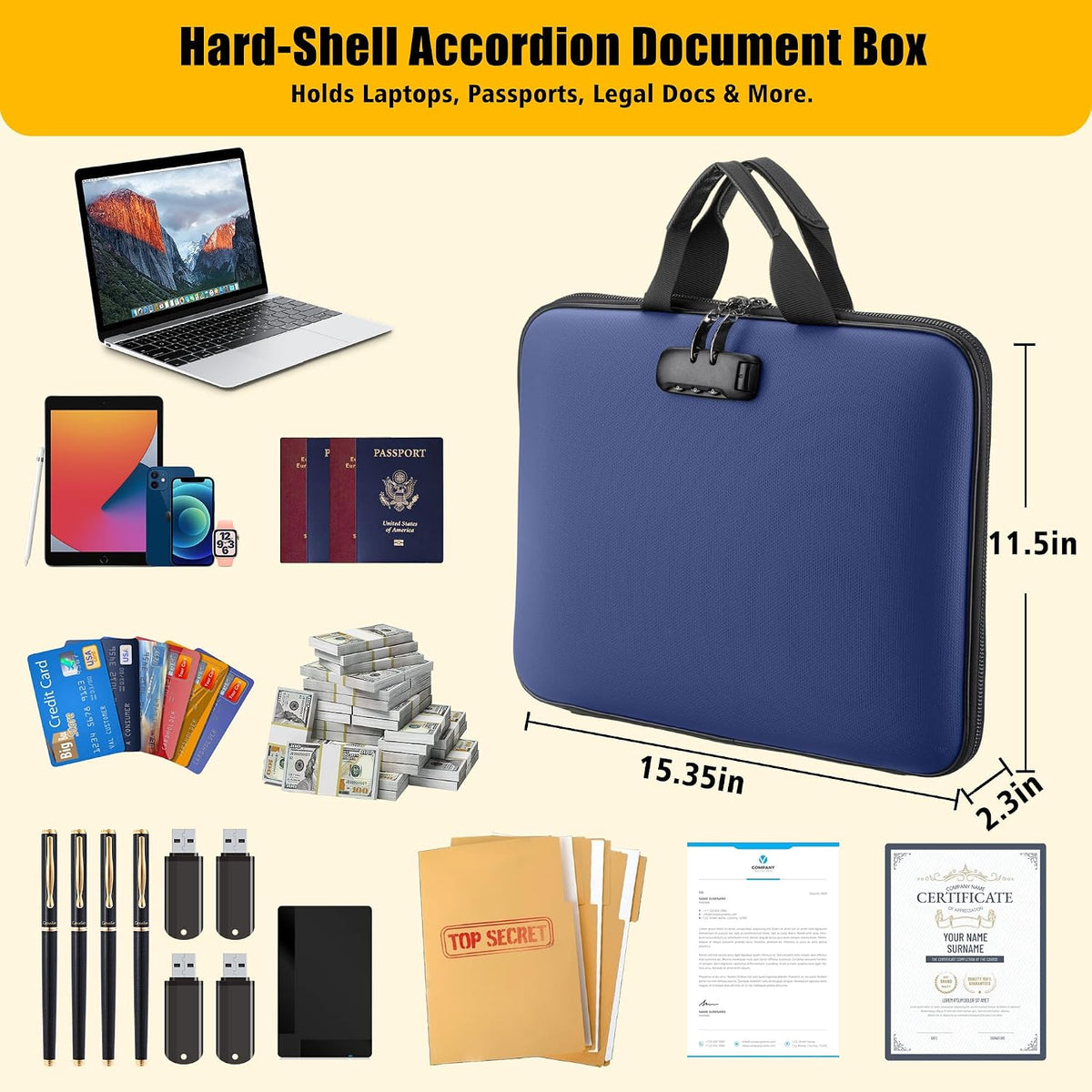 facka Fireproof Document Organizer Box with Lock, 13 Pocket Safe File Bag