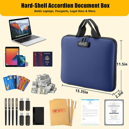 facka Fireproof Document Organizer Box with Lock, 13 Pocket Safe File Bag