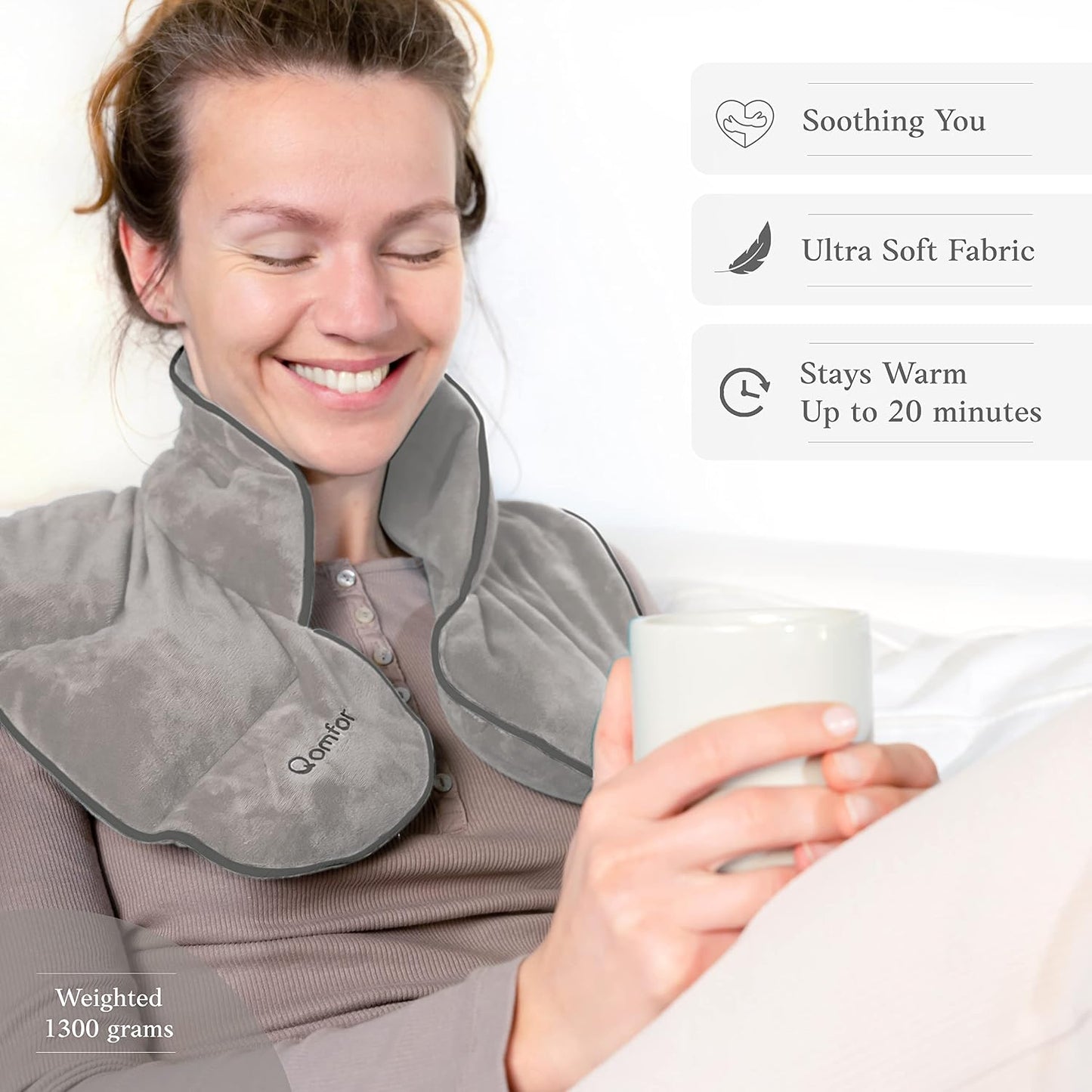 Qomfor Microwave Heating Pad for Neck and Shoulders - Soothing Weighted Neck Wrap Microwavable - Neck Warmer for Stress Relief and Pain Relief - Lavender Aromatherapy - Gift for Women (Purple)