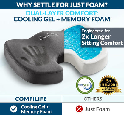 ComfiLife Gel Enhanced Seat Cushion – Office Chair Cushion – Non-Slip Gel & Memory Foam Coccyx Cushion for Tailbone Pain - Desk Chair Car Seat Cushion Driving - Sciatica & Back Pain Relief (Navy)