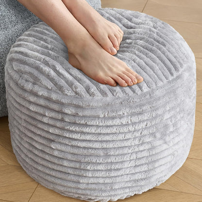 SHOUREN Stuffed Round Ottoman,Corduroy Pouf Ottoman Foot Rest with Foam Filling,Pouf Storage Ottoman Footstool for Living Room,20 X 15 Floor Poufs for Couch,Footrest Only - 20 X 15 Inches,Beige