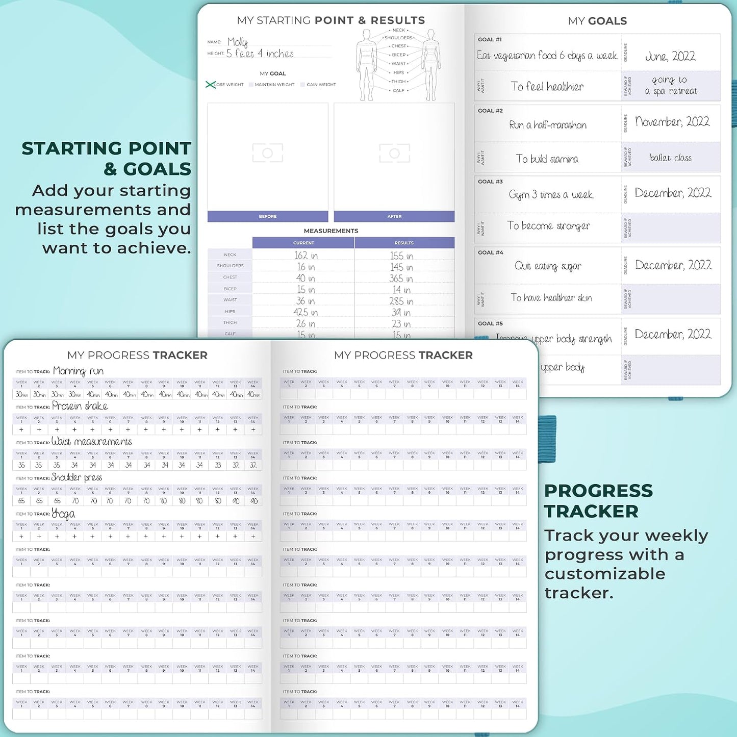 Clever Fox Fitness & Food Journal – Nutrition & Workout Planner for Women & Men – Diet & Gym Exercise Log Book with Calendars, Diet & Training Trackers - Undated, A5 Size, Hardcover (Forest Green)