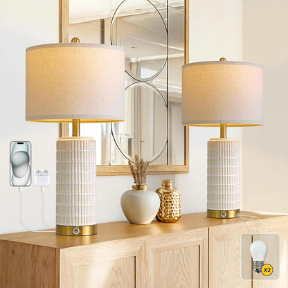 PoKat Touch Bedside Table Lamps with 2 USB for Bedroom Living Room, 25''