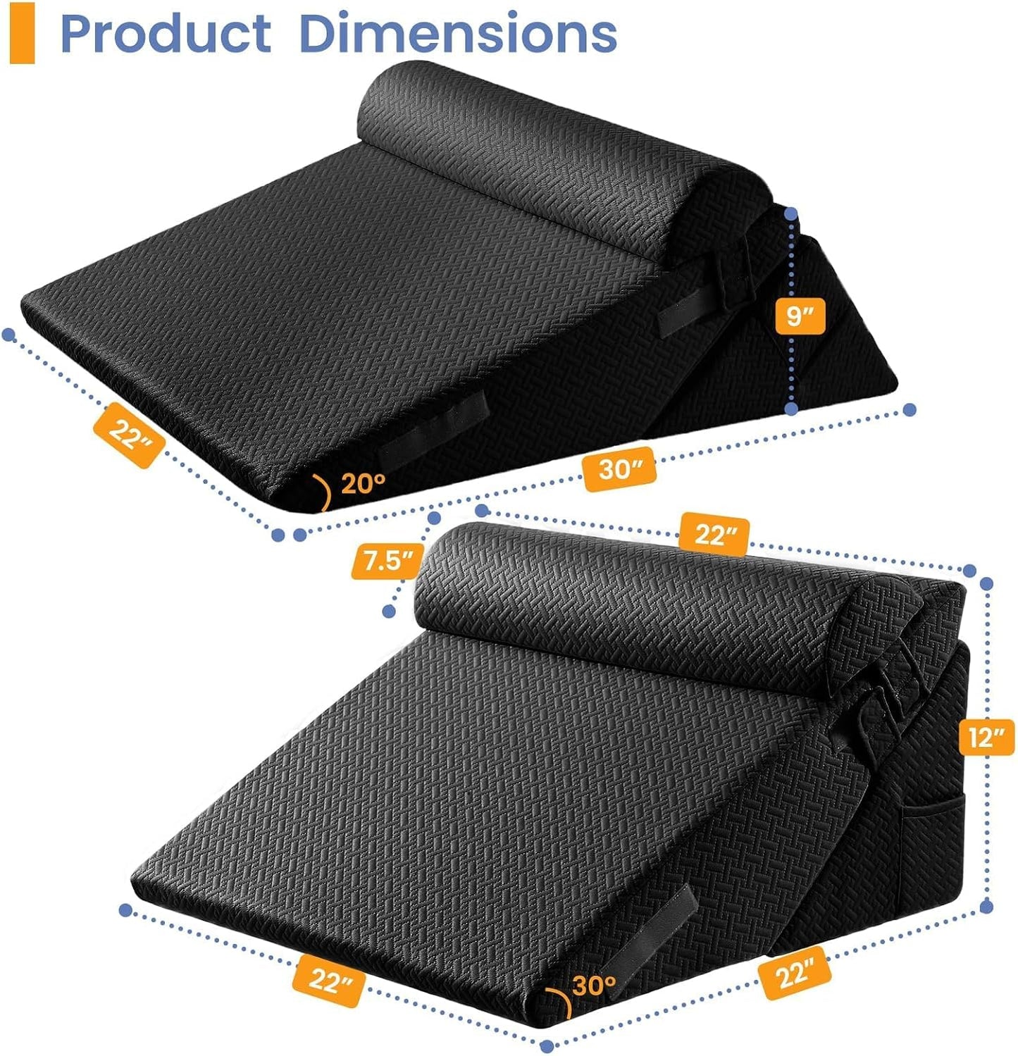 Sasttie Wedge Pillow Set for After Surgery, 2PCS Adjustable Bed Wedge Pillow Headboard with Memory Foam Neck Cushion – for Acid Reflux, Sleeping, Neck & Back Support, Dark Grey & White