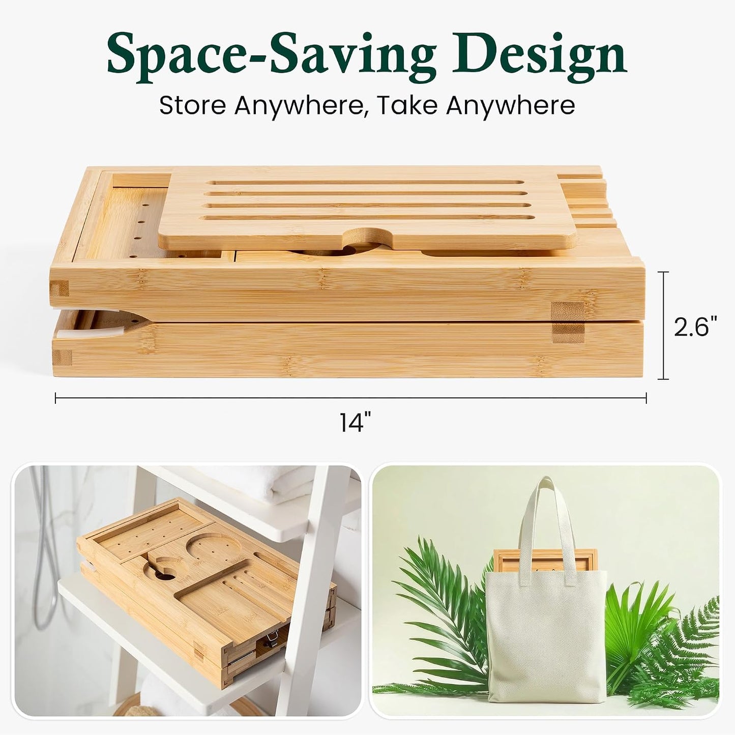 Bamboo Bathtub Tray, Bath Caddy with Wine Glass Holder, Phone Dock & Book Stand | Hands-Free Reading & Ultimate Spa Relaxation Experience-Brown