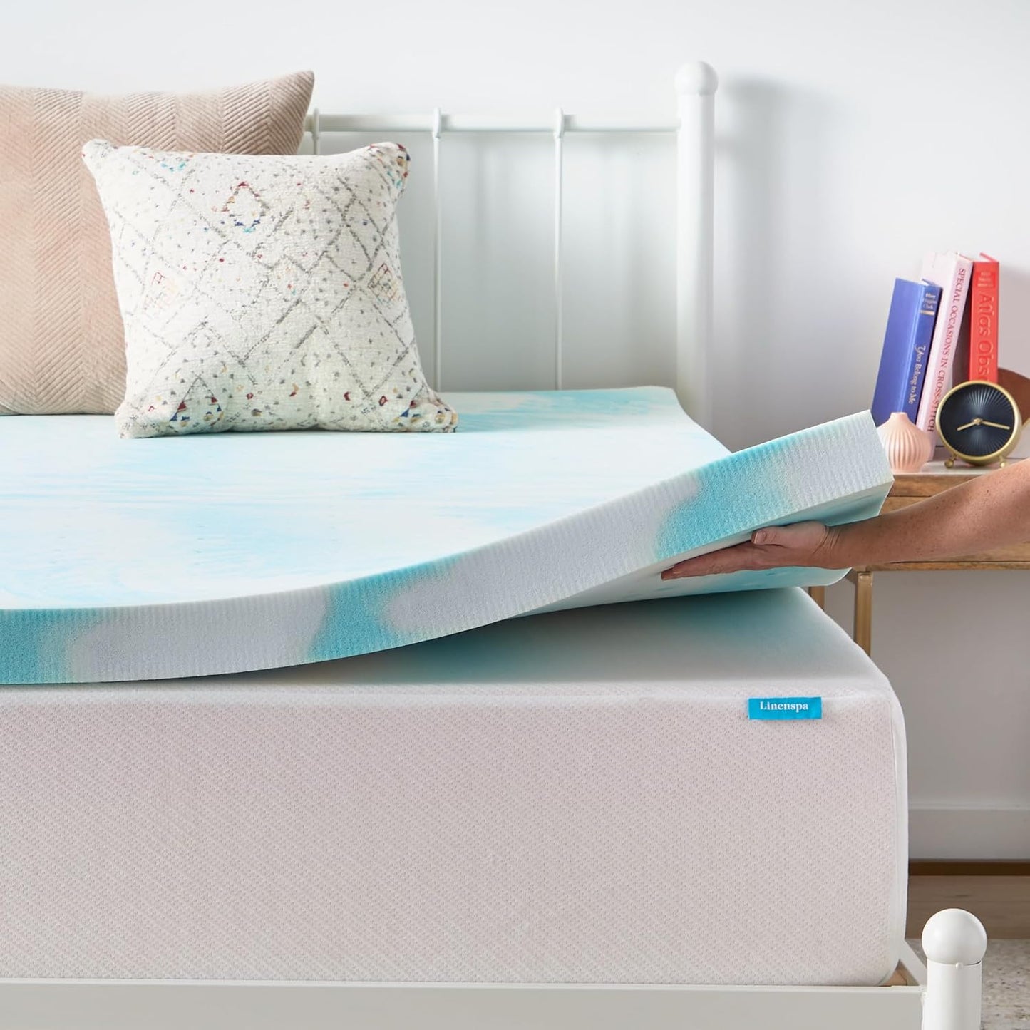 Linenspa Memory Foam Mattress Topper, Queen Size - 2 Inch Gel Infused Memory Foam - Plush Feel - Cooling and Pressure Relieving - CertiPUR Certified