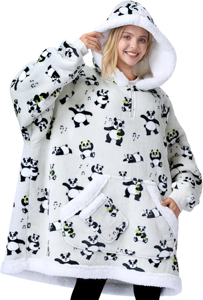 Giggling Getup Wearable Blanket Hoodie for Adults Gifts for Teen Girls Sister Women Sherpa Fleece Printed Hooded Blanket Sweatshirt Warm Cozy with Pocket & Sleeves Beige Cat