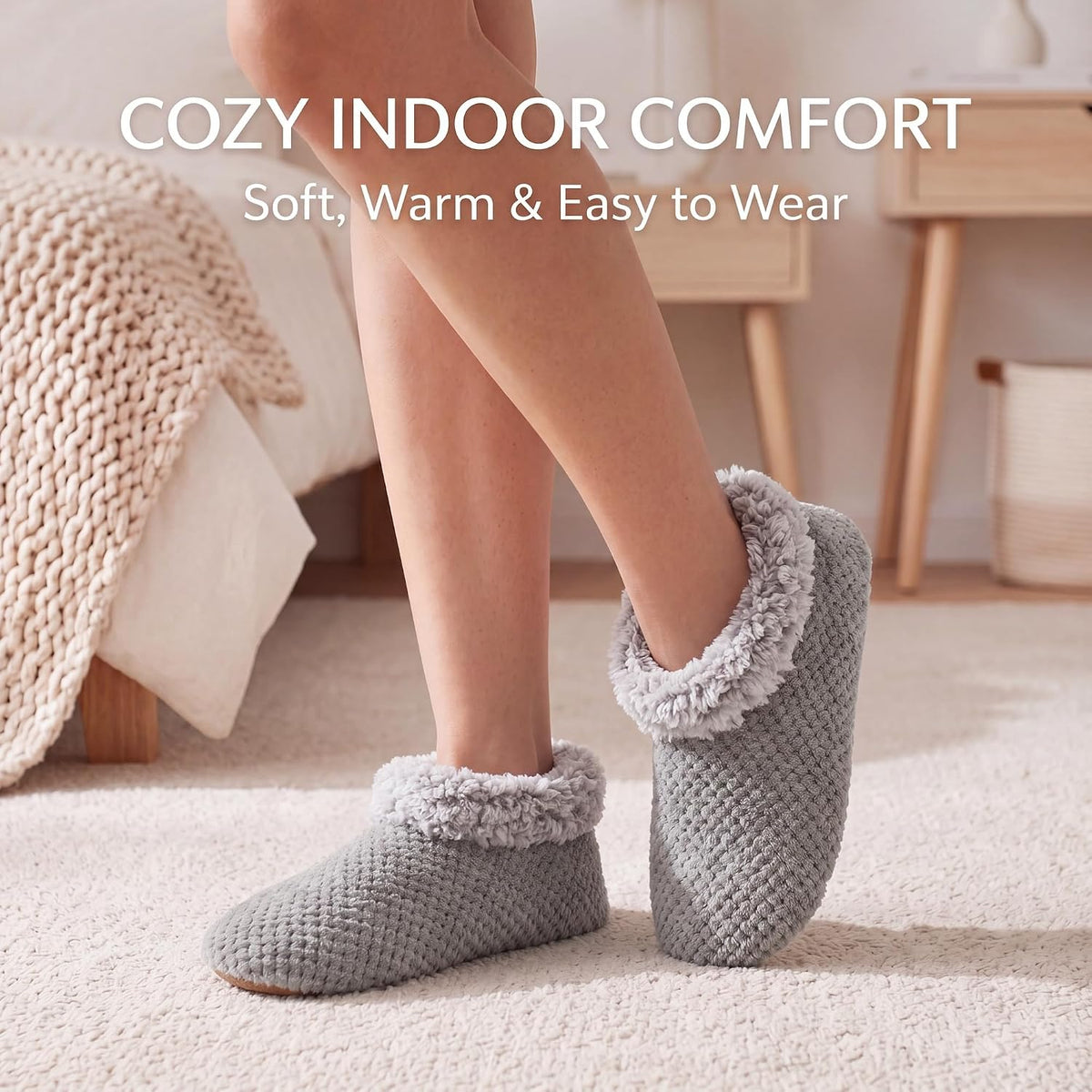 Cozylook Fuzzy Slippers for Women Indoor Soft Sole Slipper Socks