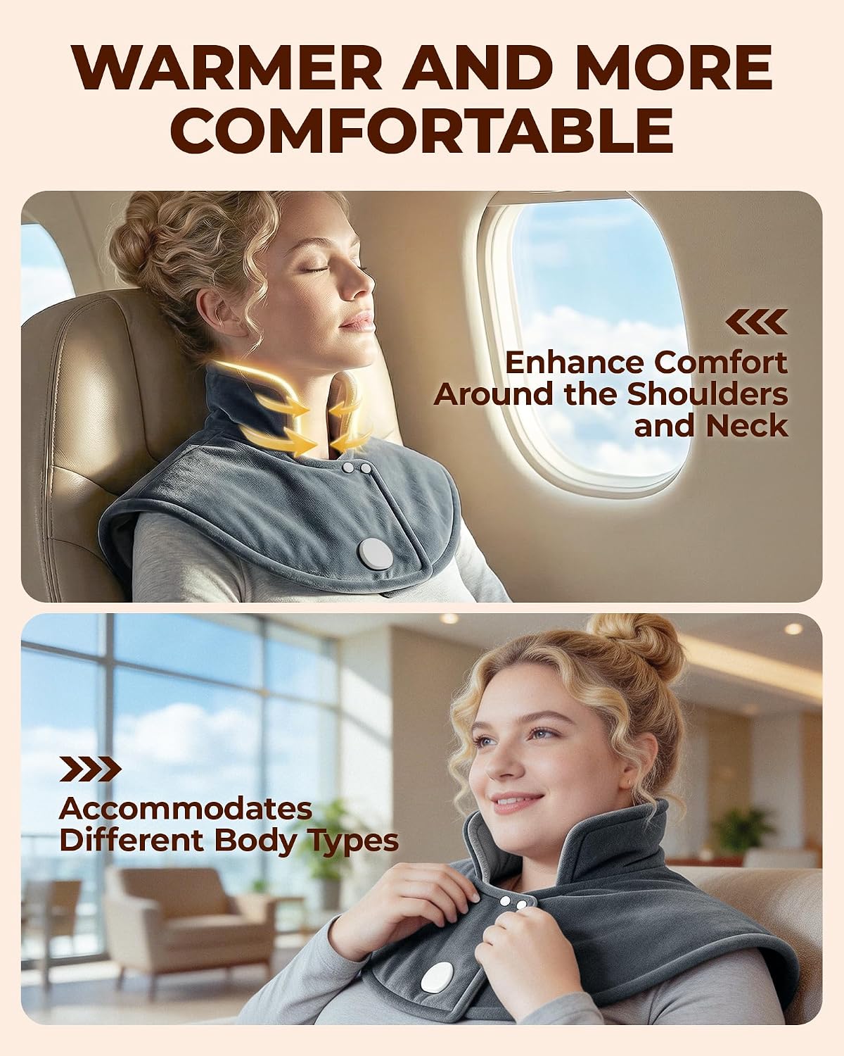 Heating Pad for Neck and Shoulders and Back, Pain Relief Heated Shoulder Wrap with Adjustable Button, 6 Heating Setting and 4 Auto-Off Timer, Gifts for Mom Women Christmas Birthday