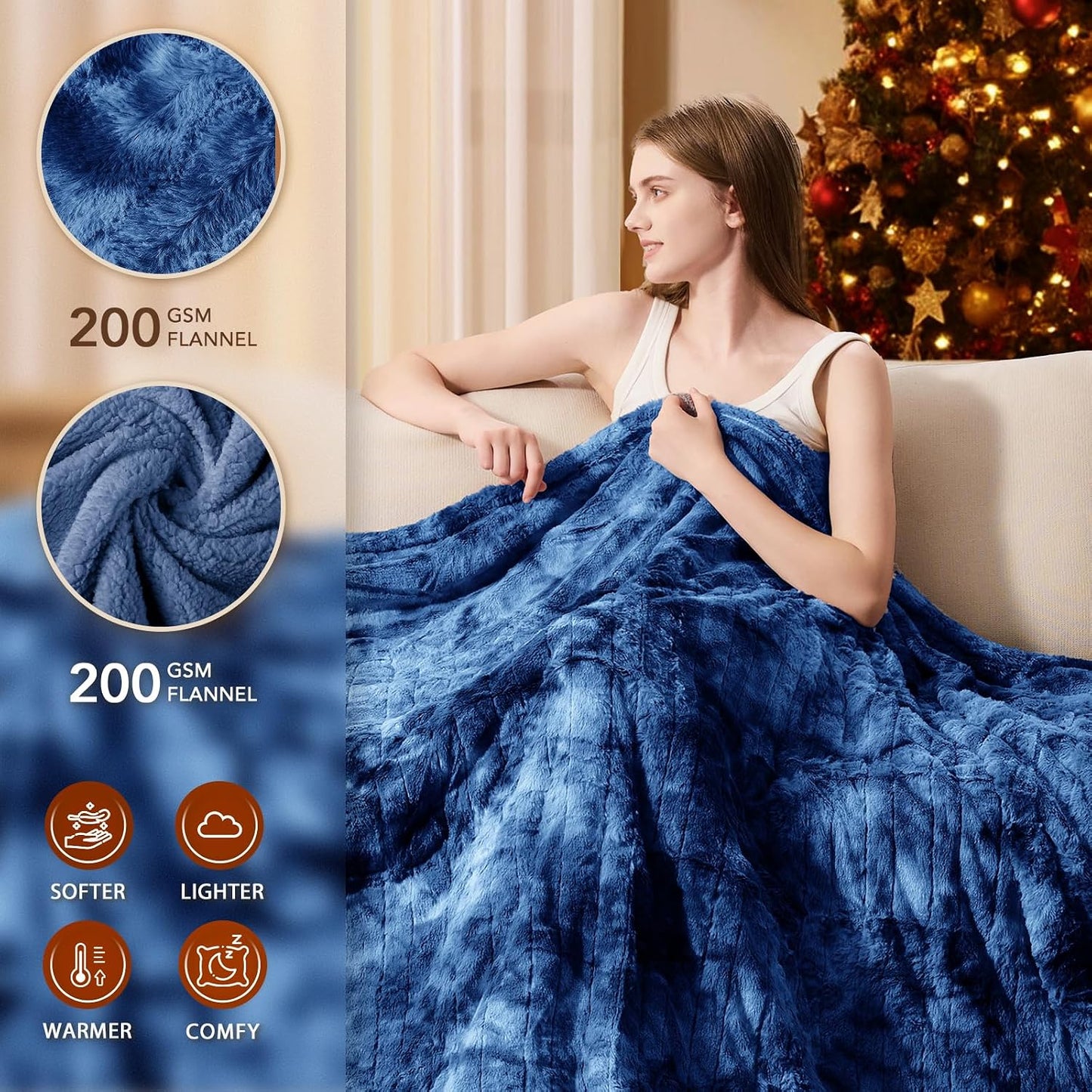 Homemate Heated Blanket Electric Throw - 50"x60" Heating Blanket Throw 1/2/4/6/8 Hours Auto-Off 10 Heat Levels Over-Heat Protection Luxury Faux Fur Sherpa ETL Certification