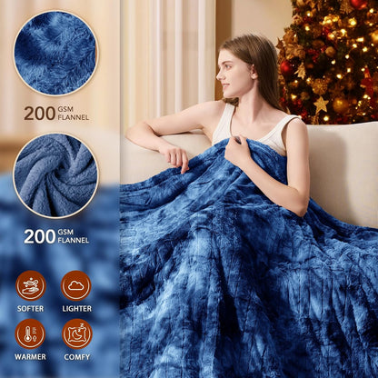 Homemate Heated Blanket Electric Throw - 50"x60" Heating Blanket Throw 1/2/4/6/8 Hours Auto-Off 10 Heat Levels Over-Heat Protection Luxury Faux Fur Sherpa ETL Certification