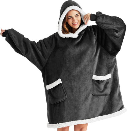 Bedsure Blanket Hoodie, Wearable Blanket Hoodie as Gifts for Mom, Birthday Gifts for Women Kids Teens Mother's Day Sherpa Sweatshirt, Grey, Standard
