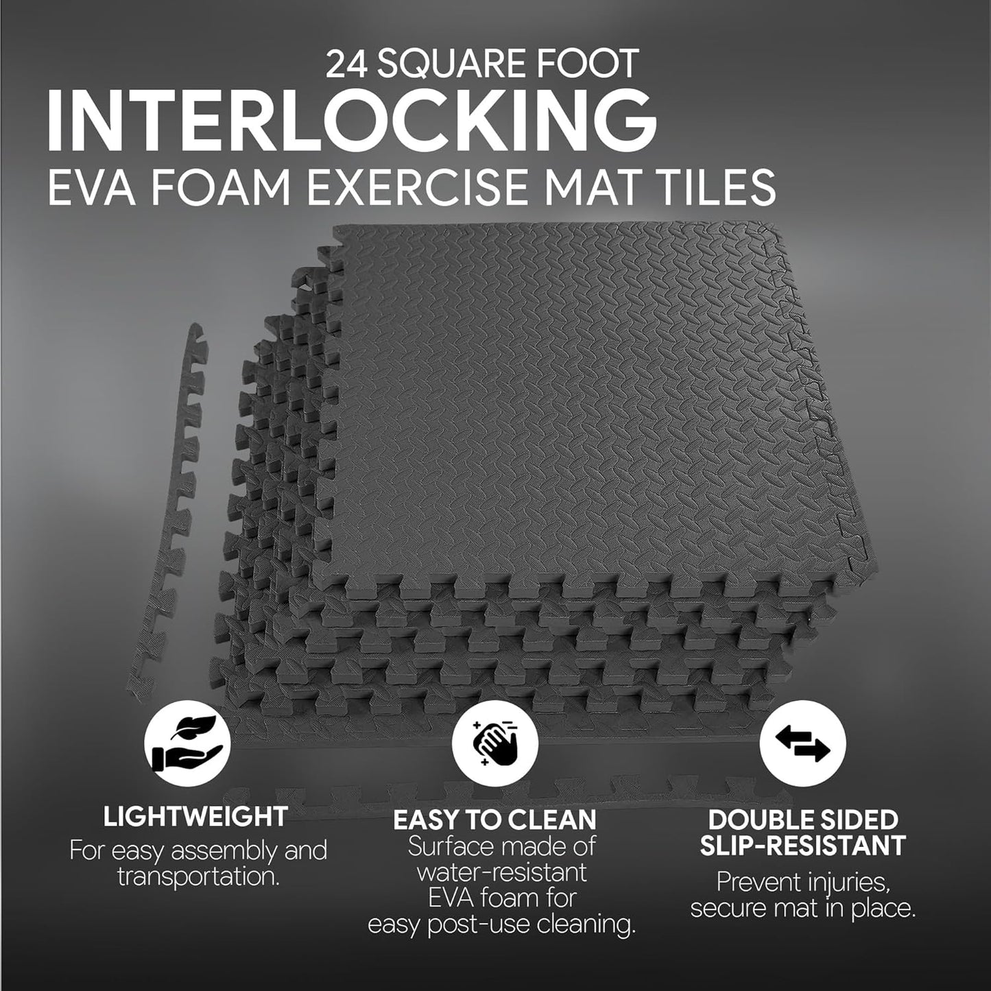BalanceFrom Puzzle Exercise Mat 1/2" Thick, EVA Interlocking Foam Floor | Tiles for Home Gym, Mat for Home Workout Equipment, Floor Padding for Kids, Black, 24 in x 24 in x 1/2 in, 144 Sq Ft-36 Tiles
