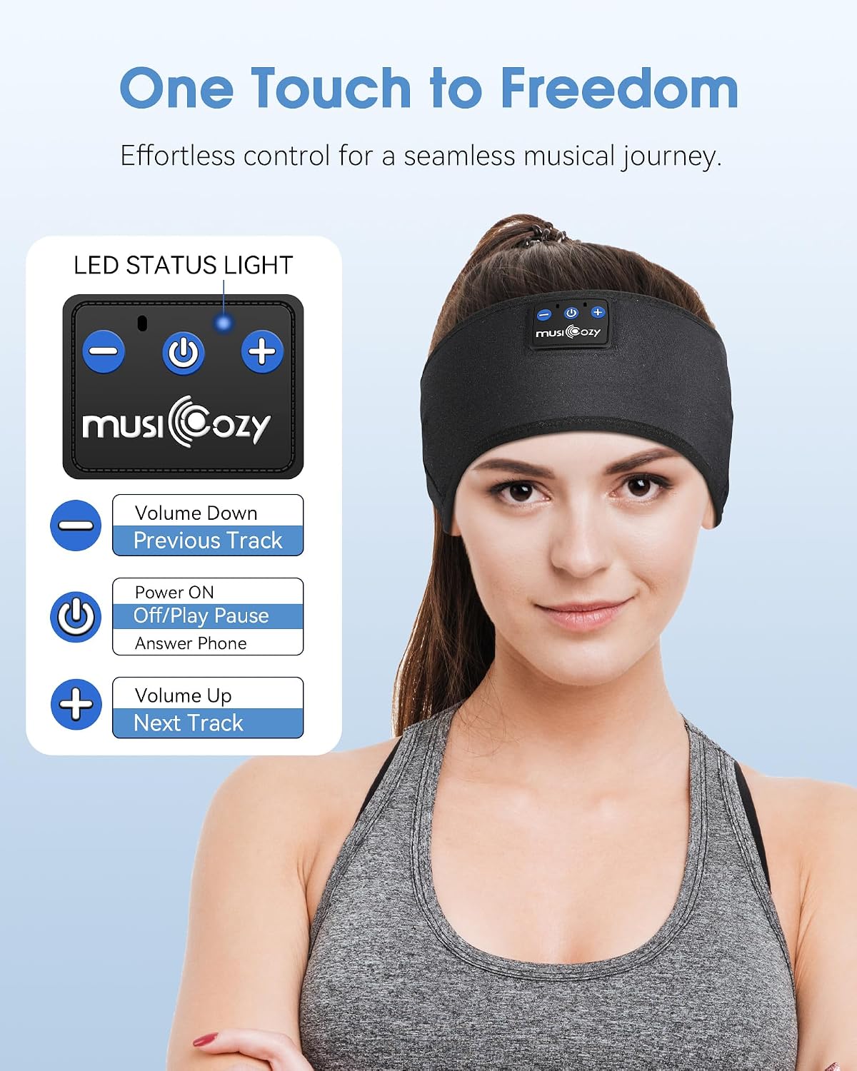 MUSICOZY Sleep Headphones Bluetooth 5.4 Headband, Sports Wireless Earphones Sweat Resistant Earbuds Sleeping Headphone with Ultra-Thin HD Stereo Speaker for Workout Running Cool Gadgets Unique Gifts