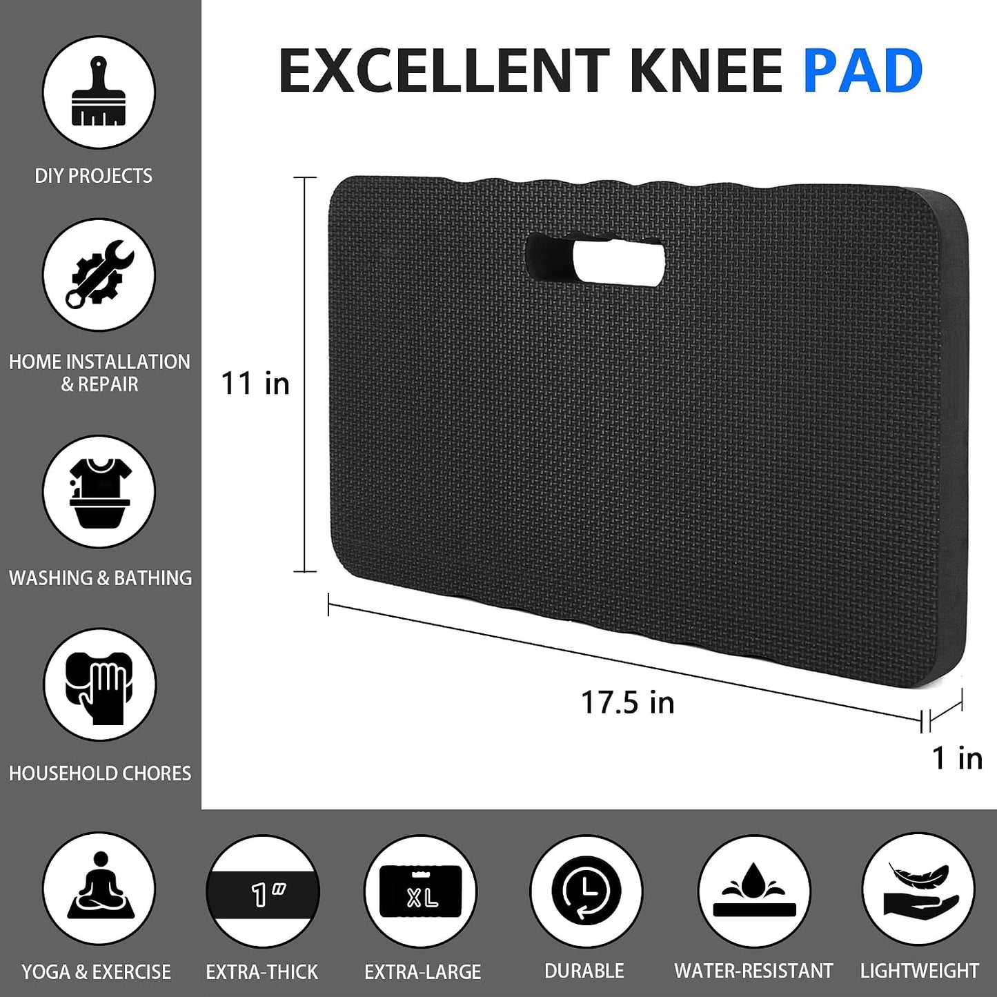 HOOPLE Extra Thick Kneeling Pad, Soft Foam Kneeling Cushion, Waterproof Gardening Knee Pads, Lightweight Knee Mat for Bathing, Workout Supplies, Exercise Yoga, Garden Work Gifts 17.5 x 11x 1 in, Blue
