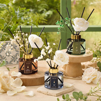 Airkeep Flower Reed Diffusers Set, 5.07 oz Freesia/Passion Fruit/Orange Scented Oil Diffuser with 8 Reed Sticks, Home Fragrance Diffuser Gift Set for Bathroom & Office Decor 150ml