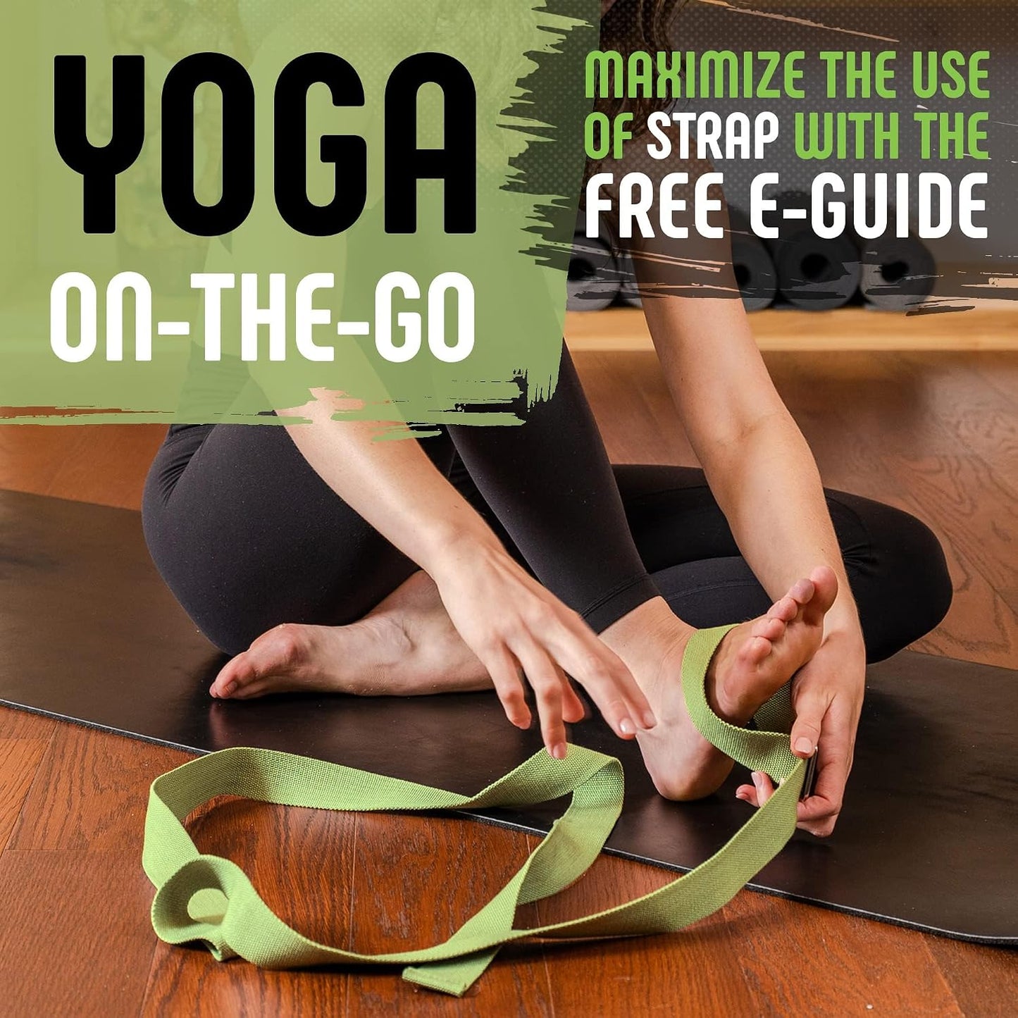Gradient Fitness Yoga Strap, Friction-Less Easy-Feed Buckle, Super Soft Cotton/Polyester Blend Webbing, Free eGuide. (8 Feet)