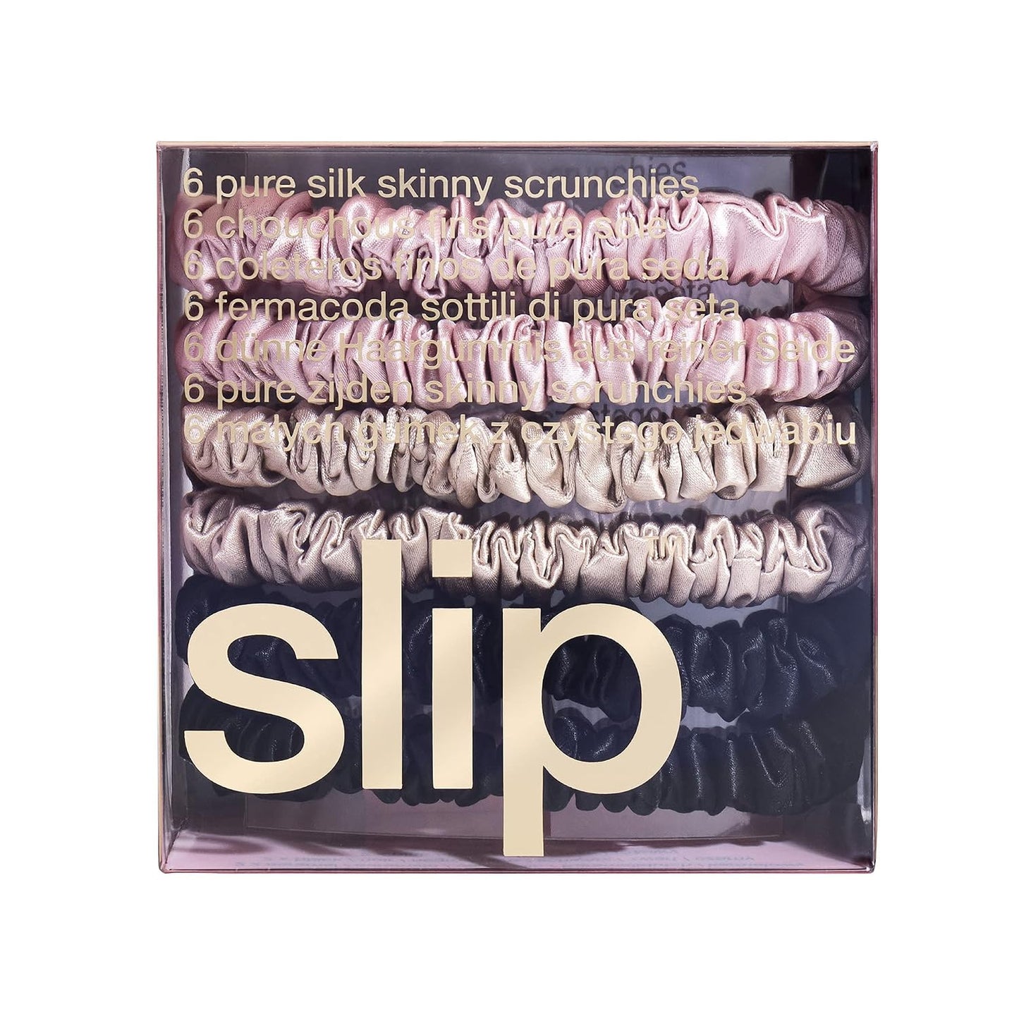 Slip Silk Hair Ties — Skinny Silk Black Scrunchies, No Damage, No Crease, Anti-Breakage |100% Mulberry Silk | All Hair Types | Made with Proprietary Slipsilk™ | Set of 4