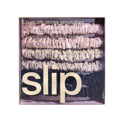 Slip Silk Hair Ties — Skinny Silk Black Scrunchies, No Damage, No Crease, Anti-Breakage |100% Mulberry Silk | All Hair Types | Made with Proprietary Slipsilk™ | Set of 4
