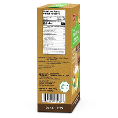 Pocas Honey Ginger Instant Tea Powder, Soursop Flavor, Ginger Extract & Real Sweetener, Caffeine-Free Tea, 20 Packets per Box