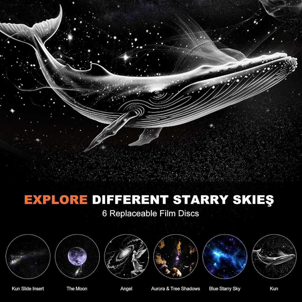 2-in-1 Galaxy Projector Night Light,USB Portable Galaxy Star Projector Night Light,Galaxy Night Light Projector,Starry Night Projector for Bedroom, Mini LED Nightlight Wall Lamp (6 Projection Films)