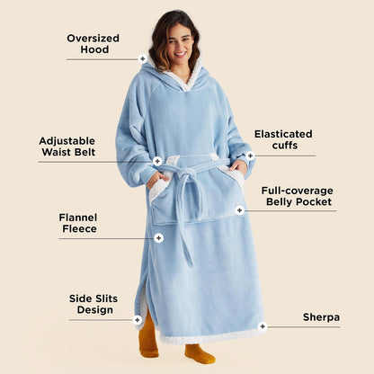Bedsure Wearable Blanket Hoodie, Long Hooded Blanket Sweatshirt as Mothers Birthday Gifts for Women, Cozy Sherpa Hoodie for Adult, Standard, Grey
