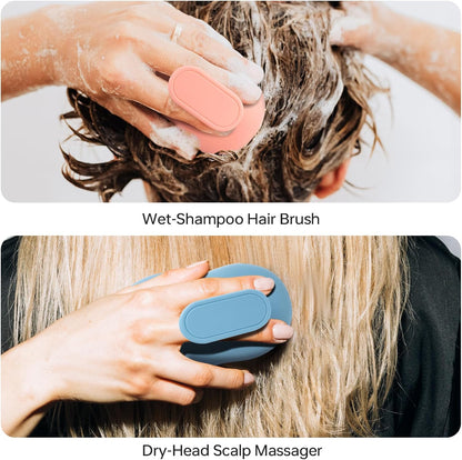2pcs Shampoo Brush Hair Scalp Massager,100% Silicone Scalp Scrubber,Scalp Exfoliator for Stress Relax Hair Growth(Blue+Orange)