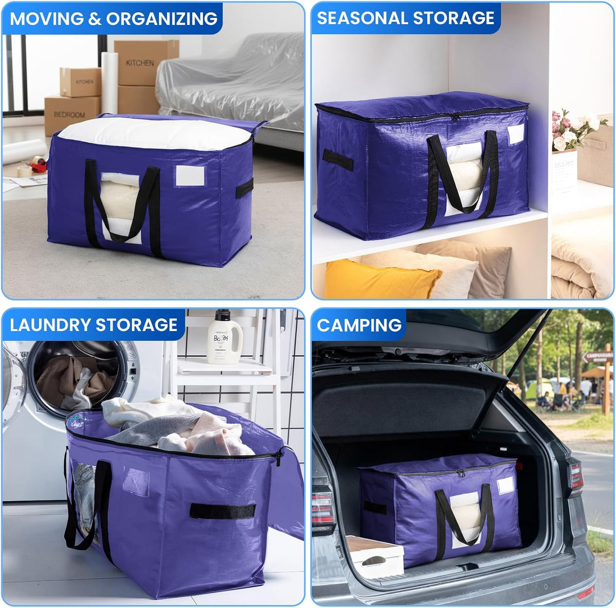 TAILI Blue Extra Large Moving Bags,Storage Bags with Visible Window