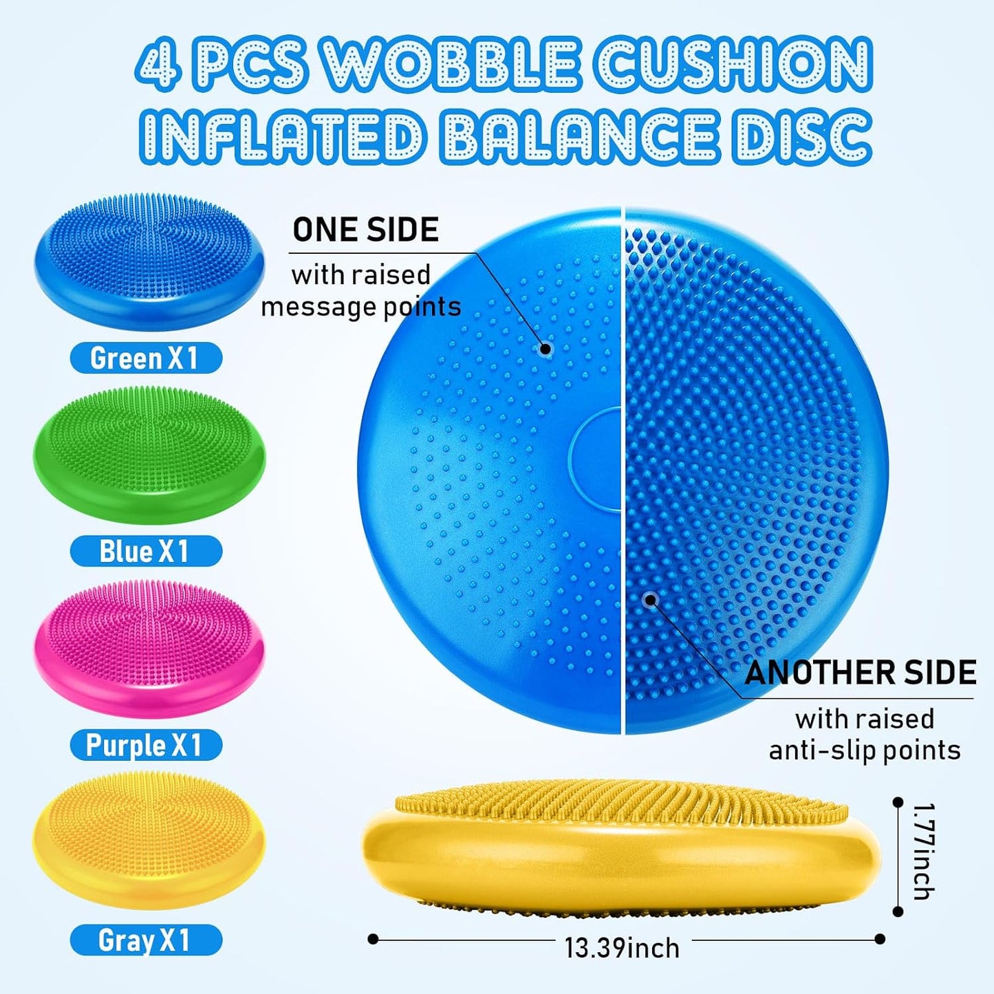 Jerify 4 Pcs Wiggle Seat Flexible Inflated Wobble Cushion Stability Balance Pad Balance Disc Sensory Seat for Men Women Fitness Physical Exercise Improving Posture Home Office