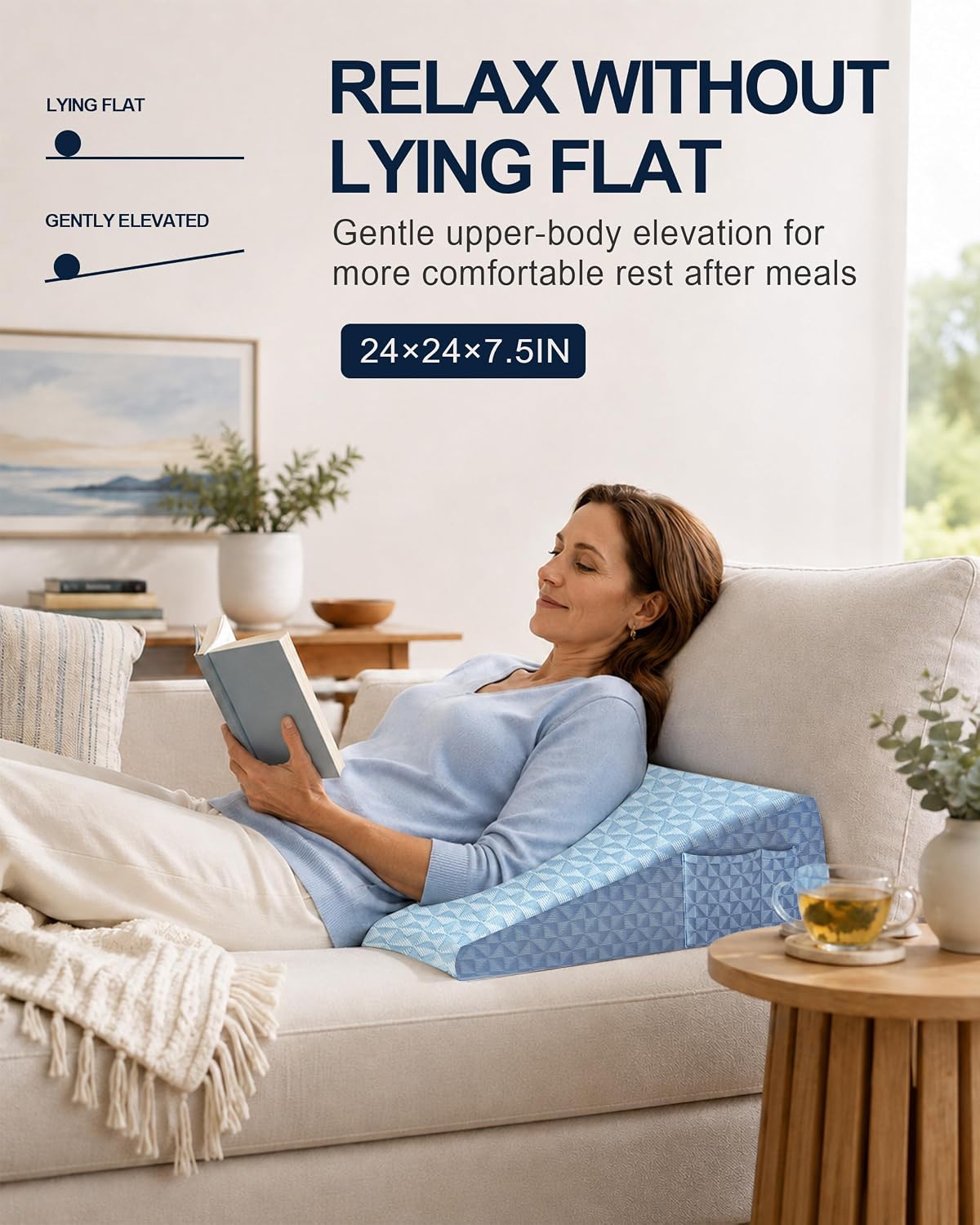 Wedge Pillow for Sleeping, 7.5" Memory Foam Bed Wedge Pillow