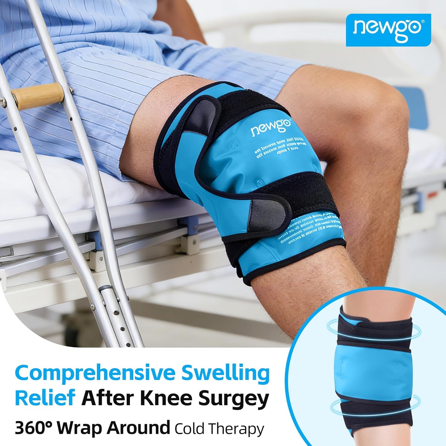 NEWGO Knee Ice Pack Wrap, Ice Pack for Knees Cold Compression Therapy for Knee Replacement Surgery, Arthritis Pain, ACL, Swelling, Sports Injuries (21.7" x 9.8") - Blue