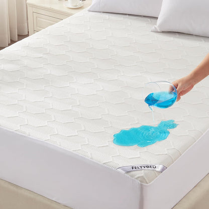 Queen Size Waterproof Mattress Protector, 40% Rayon Derived from Bamboo Grey Mattress Pad Cover, 3D Air Fabric Breathable Mattress Pad Fitted with Deep Pocket 6"- 15" Machine Washable