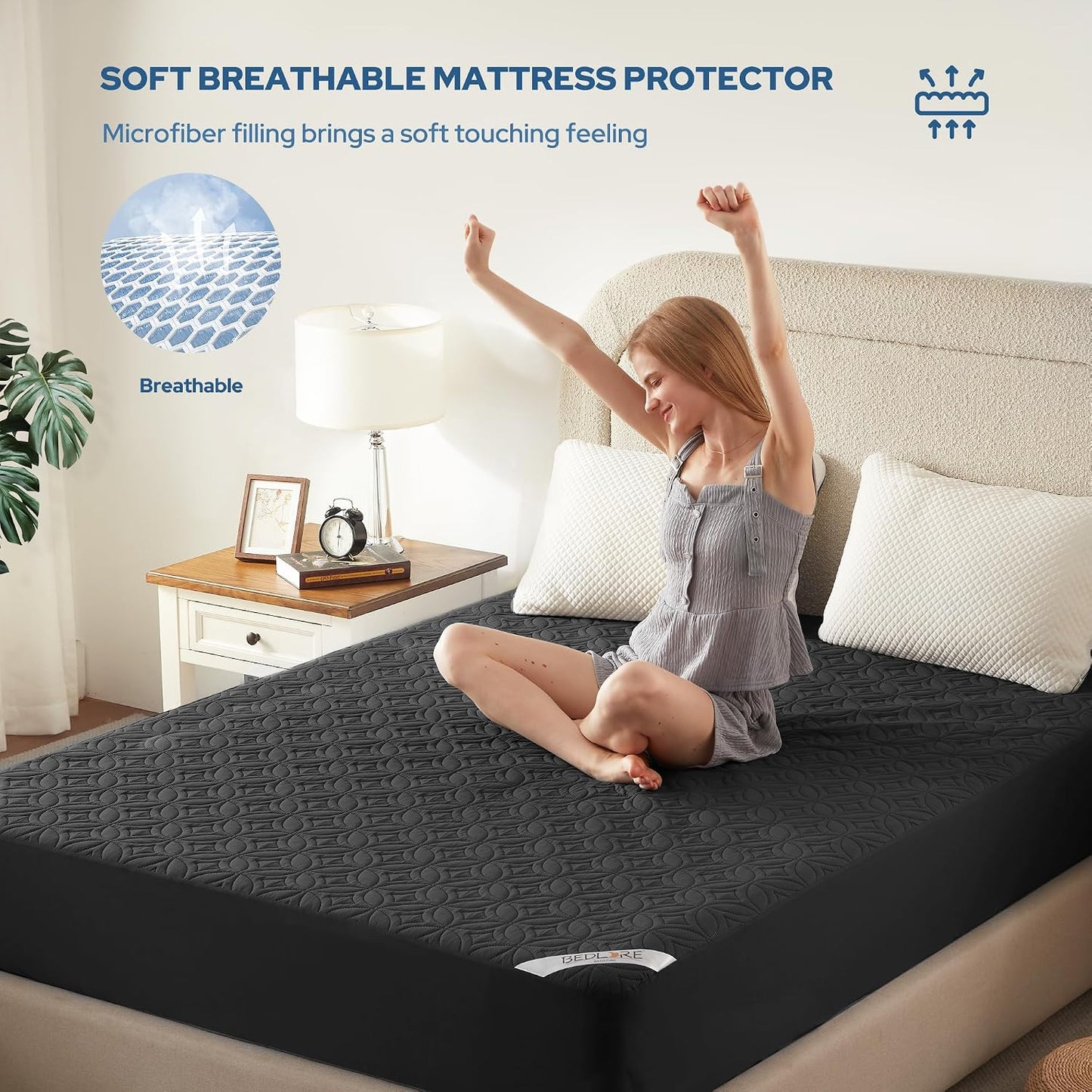 BEDLORE Waterproof Mattress Protector, King Size Mattress Pad with Deep Pocket 6"-18" Depth, Soft Noiseless Dirt-Proof Bed Mattress Cover Washable for Home, Bedroom, Hotel (Gray)