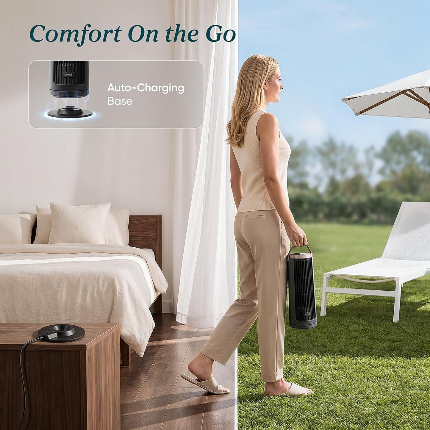 LEVOIT Tower Fan for Bedroom, 20dB Quiet Desk Fan with 23ft/s, Portable & Easy to Carry, 3-Angle & 5-Speed Mini Oscillating Fan, DC Motor, Bladeless, Remoter, 12H Timer, for Home, Room, Office, White