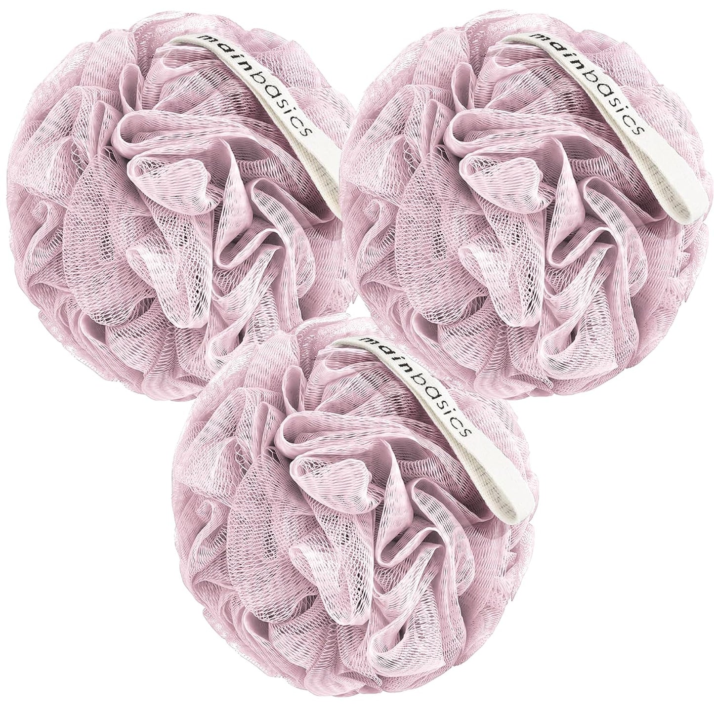 MainBasics Bath Shower Loofah Sponge Pouf Body Scrubber Exfoliator Body Wash Sponge (Set of 3, Airy Blossom)