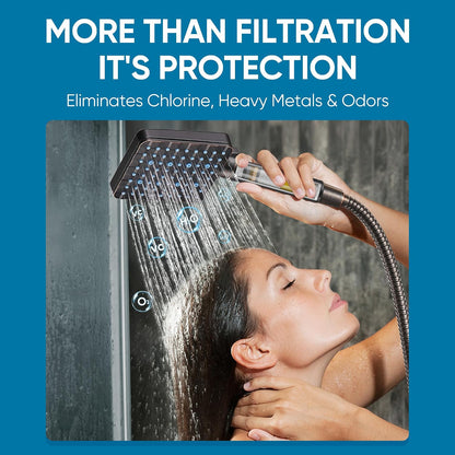 Cobbe Filtered Shower Head with Handheld, High Pressure 6 Spray Mode Showerhead with Filters, Water Softener Filters Beads for Hard Water - Remove Chlorine - Reduces Dry Itchy Skin, Chrome