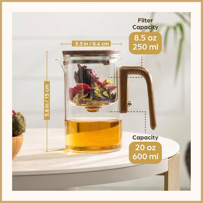 Enchanti Glass Teapot with Infuser - Magic Tea Pot for Loose Leaf Tea - Borosilicate Glass Tea Maker with Heat-Resistant Handle - Gift Box & Writable Card - 800ML (27oz)
