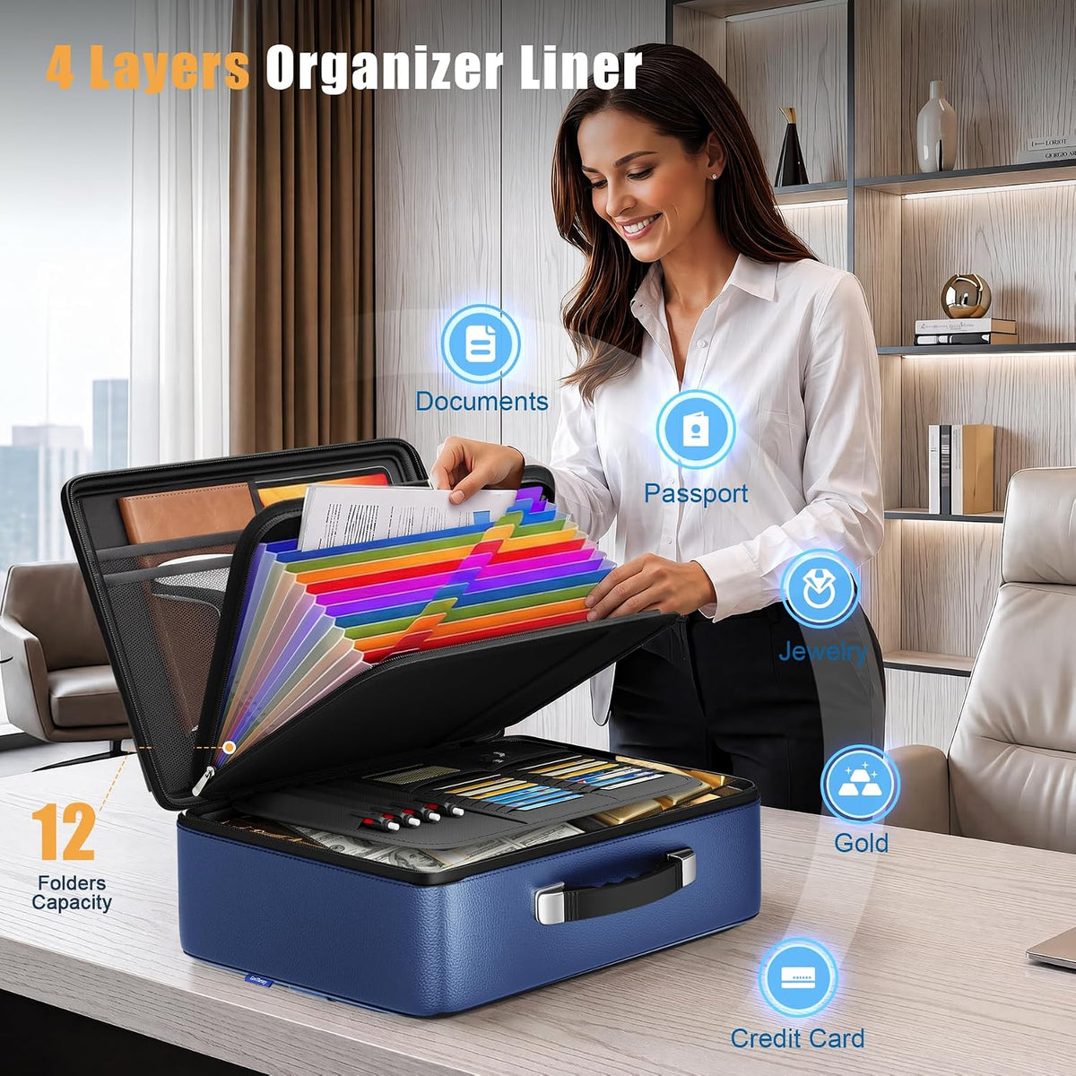 Fireproof Document Box, Hard Briefcase Fireproof Safe for Home Documents