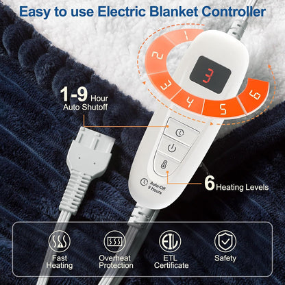 Tefici Heated Blanket Throw 50"x60", Ultra Soft 2-Layer Flannel Electric Blanket, for Home Office Sofa,3 Heat Settings, 4H Auto Off, ETL FCC Certified, Overheat Protection, Machine Washable, Camel