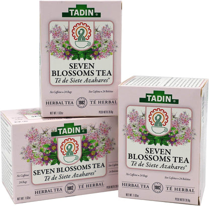 Tadin Tea Seven Blossoms Tea with Linden Flowers Valerian Root, Caffeine - Free, 24 Count (Pack of 3)