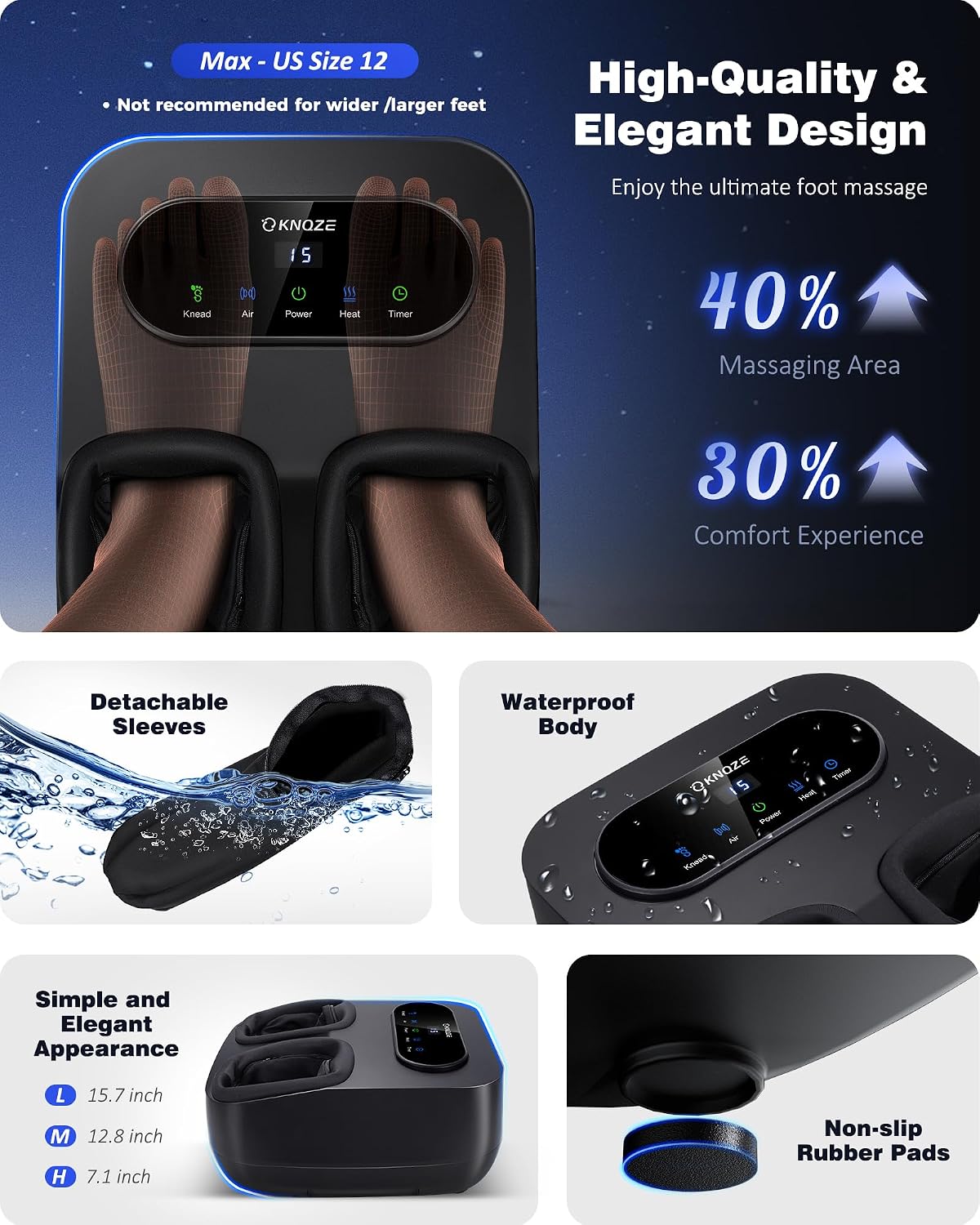 KNQZE Foot Massager with Heat and Remote, Shiatsu Deep Kneading Feet Massager for Plantar Fasciitis & Neuropathy, Foot Warmer, Gifts for Mom Women Men Dad, Fits Up to Men Size 12(Black)