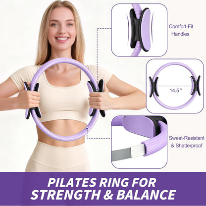 NANATI Pilates Kit, Home Pilates Workout Kit for Women, Pilates Equipment with 14.5" Pilates Ring and Ball, Resistance Bands, Ankle Weights, Sliders & Grip Socks for Home Workouts