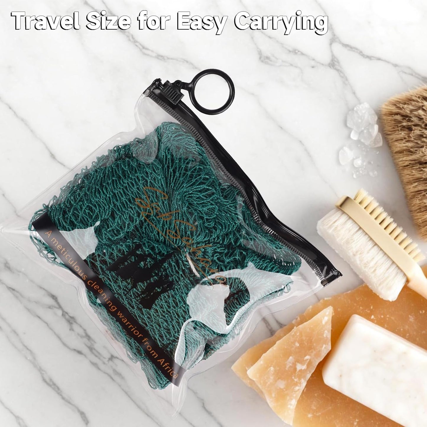 SubSahara Authentic African Net Sponge - 2 Pack Exfoliating Bath & Shower Loofah Sponge for Body & Face, Gentle Scrubber for All Skin Types, Travel, Durable Polyester (Olive Green & Light Green)