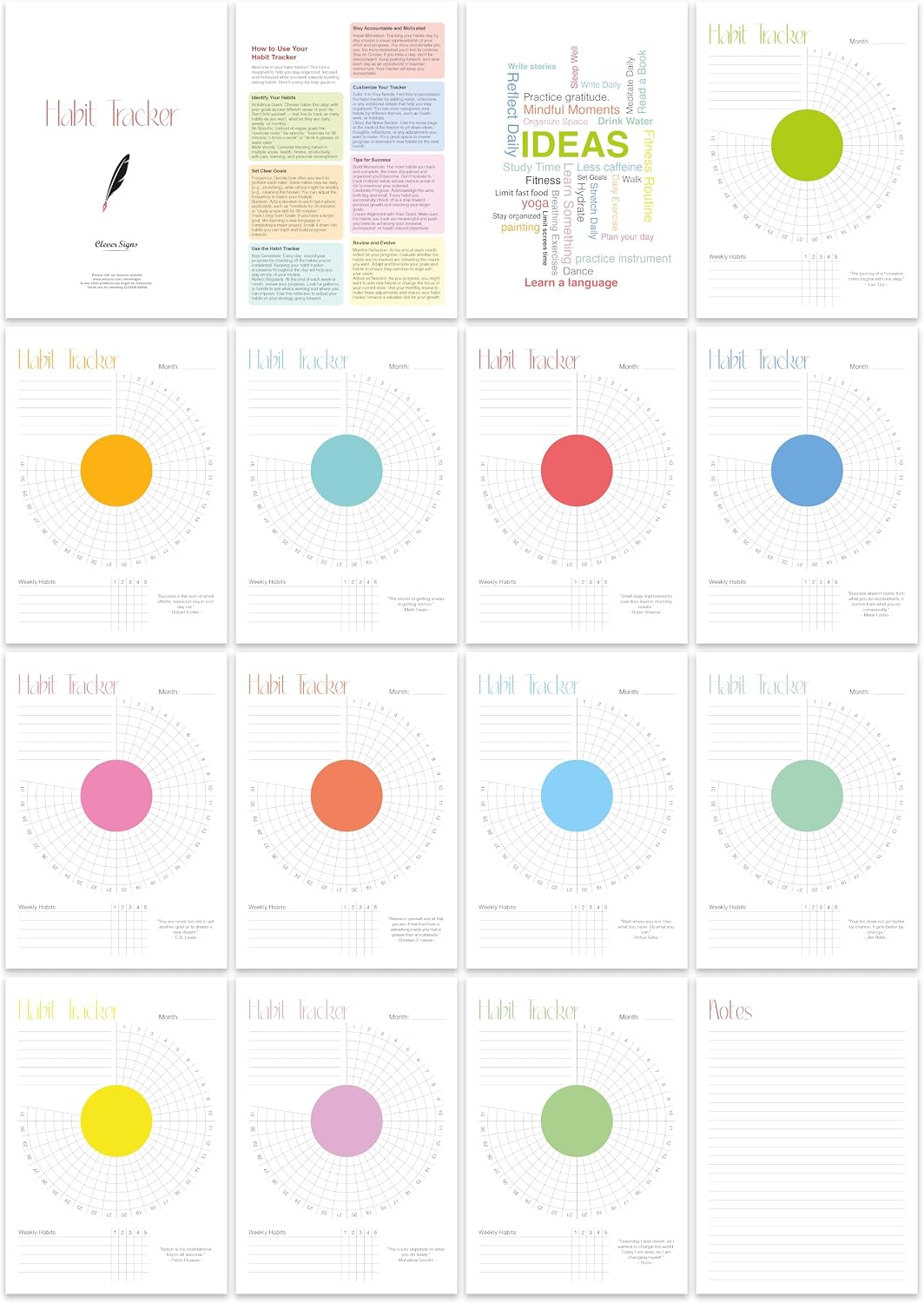 Habit Tracker Calendar (Undated 12 Month) with Silver Spiral Bound and Hanger, 7"x10" Habit Planner, Daily Weekly and Monthly Habit Tracker Journal, Habit Calendar, Colorful Layout.