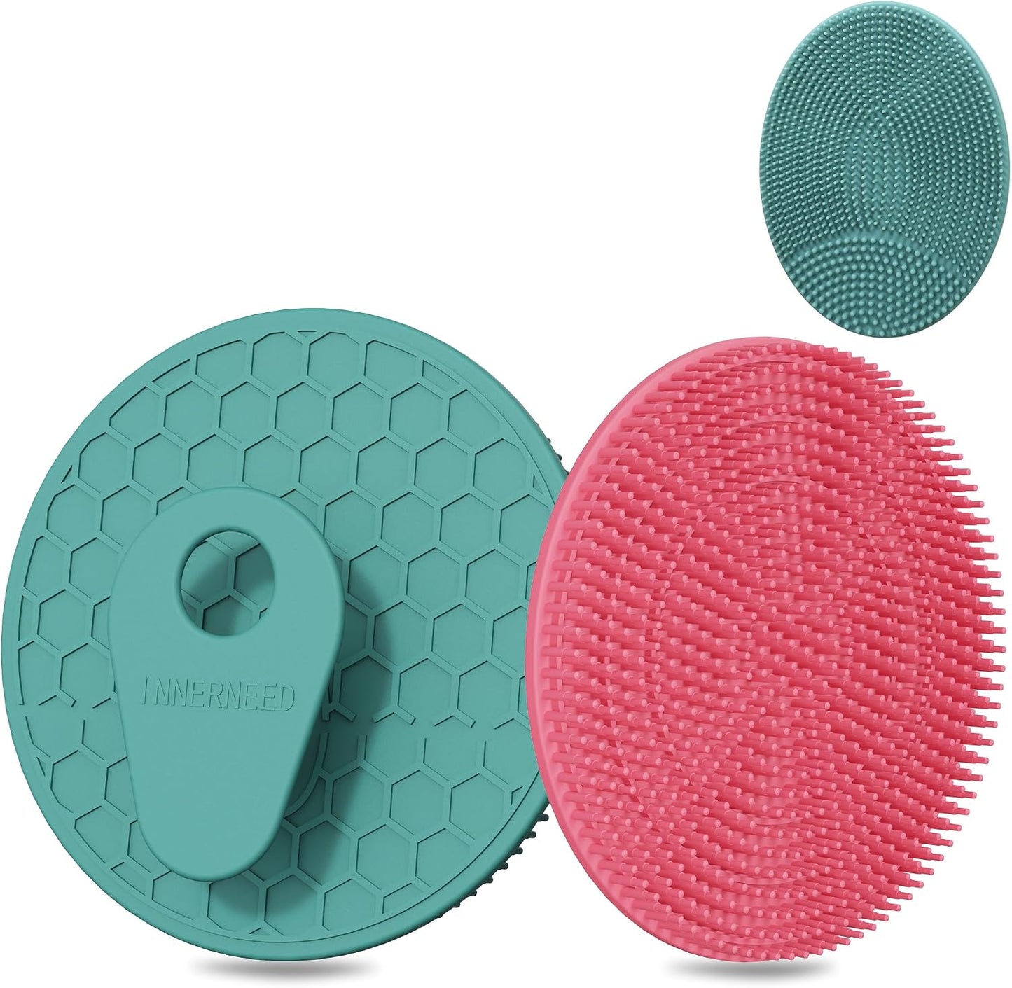 INNERNEED Food-Grade Soft Silicone Body Scrubber Shower Brush Handheld Cleansing Skin Brush, Gentle Exfoliating and Lather Well (Dark Green)