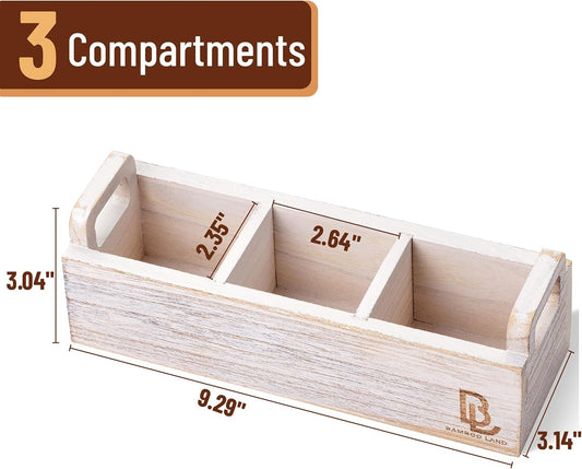 BAMBOO LAND- Small Wooden Tea Bag Organizer, 3 Slot Small Wooden Tea Bag Holder for Countertop, Storage Caddy Box for Tea Packets, Sugar Packet Holder, Kitchen Accessory for Home, Office, Coffee Bar