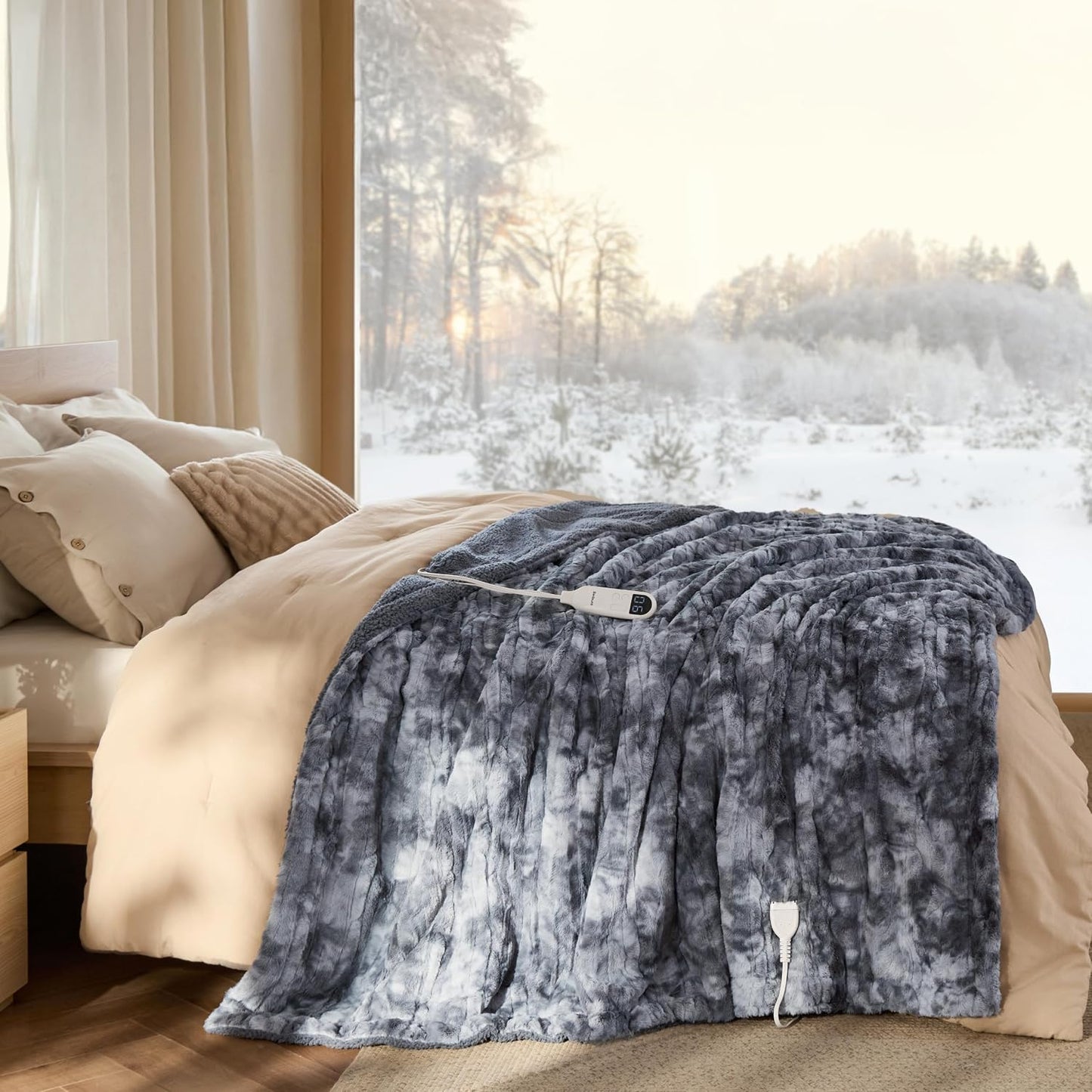 Bedsure Heated Blanket Throw Blanket with Preheat Function - Fast Heating Electric Blanket, Soft Flannel Throw with 6 Time Settings(Up to 10H), 6 Heating Settings, Gifts for Grandma (50"x60", Cream)
