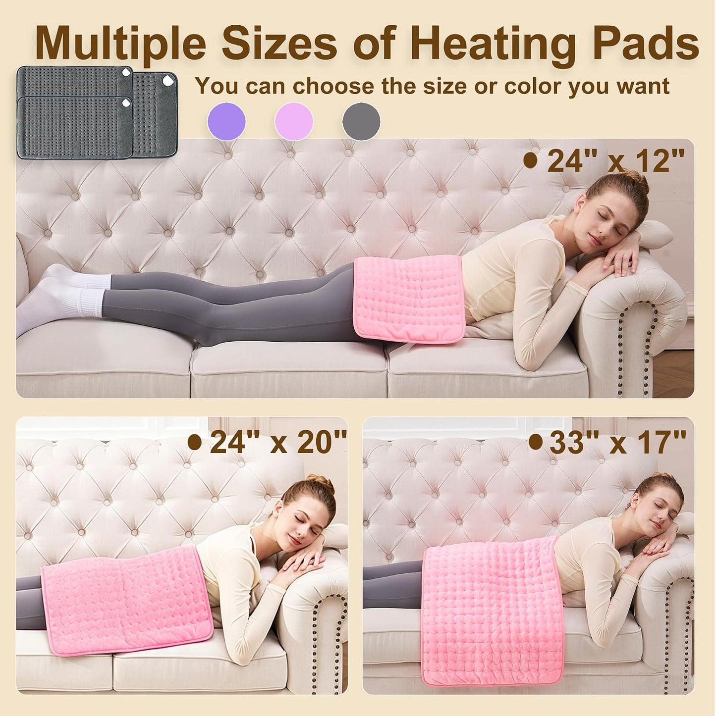 12"x24" Heating pad, Electric Heat Pad 6 Heating &4 Timer Setting