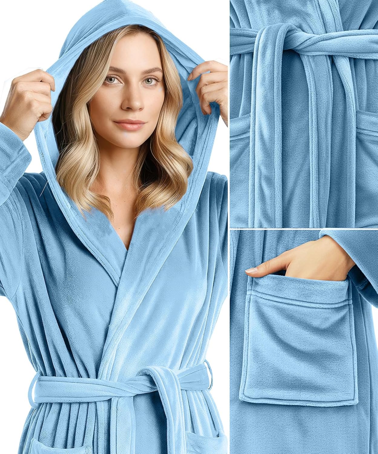 Premium Ultra Soft Robes for Women with Hood Plush Fleece Long Bathrobe